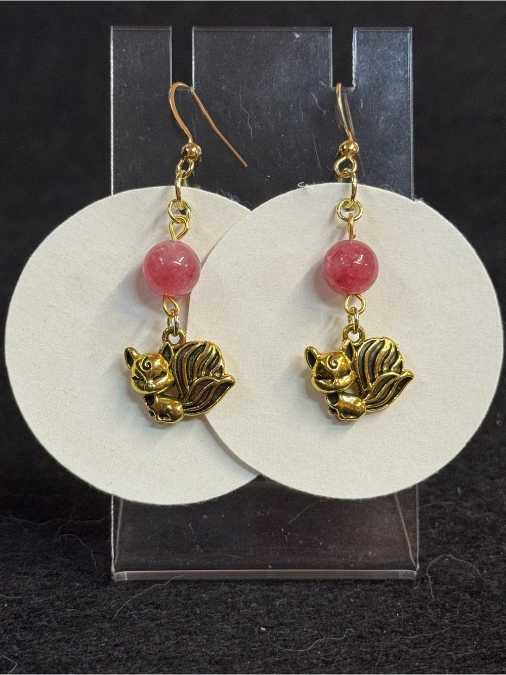 White Faux Suede Leather Earrings with Golden Kitsune Charms